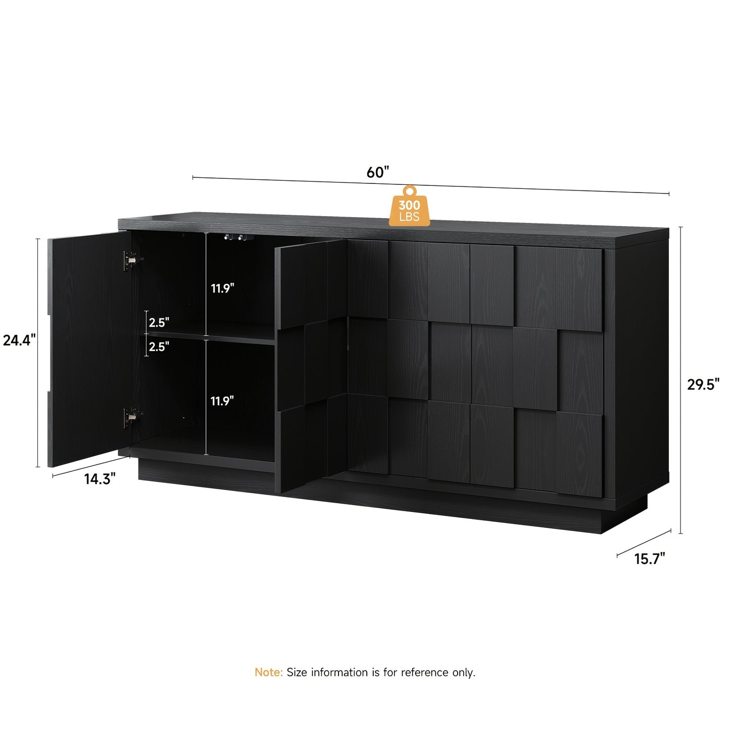 60" Mid-Century Modern Farmhouse Buffet Cabinet - Stylish & Functional Storage Credenza with Coffee Bar Station, Adjustable Shelving & Artisan-Crafted Asymmetric Design for Living Room Kitchen Entryway, Black