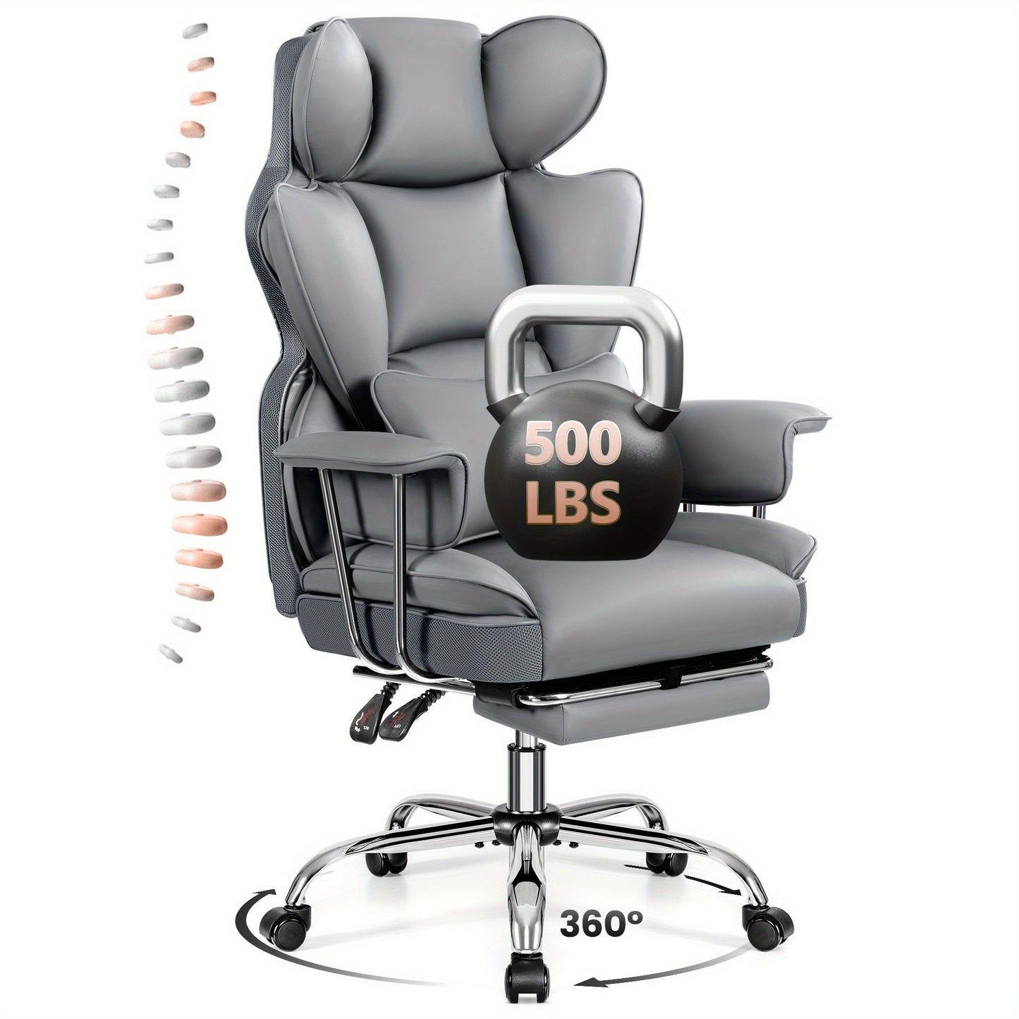 Actflame 500LBS Big And Tall Ergonomic Office Chair- Executive High-Back Leather Office Desk Chair for Plus-Size Users with Lumbar Support& Footrest- Perfect for Home Office | Back to School