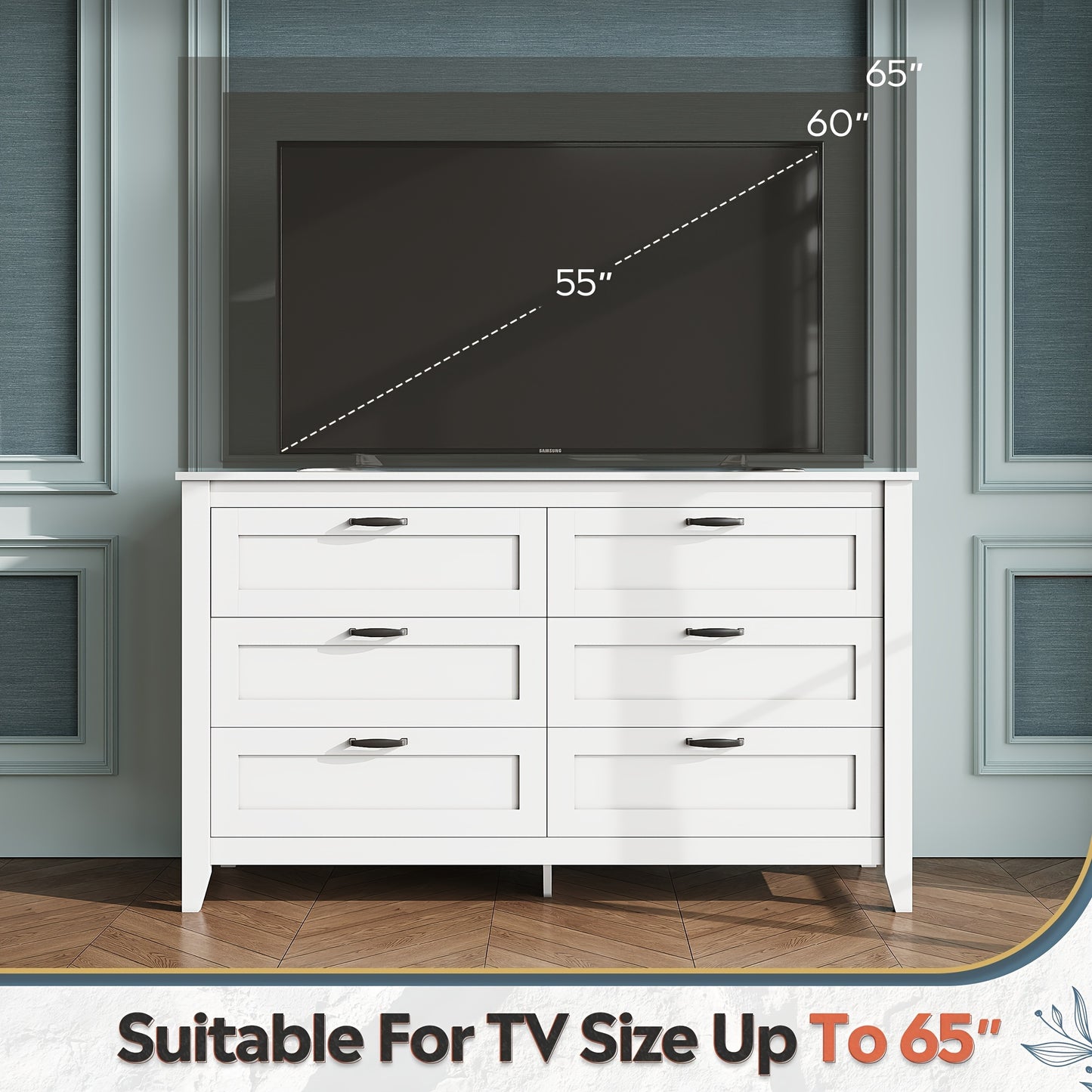 6 Drawer Dresser, Retro Chest Of Drawers with Metal Handle, Double Wood Dresser for Bedroom, Living Room, Large Storage Cabinet