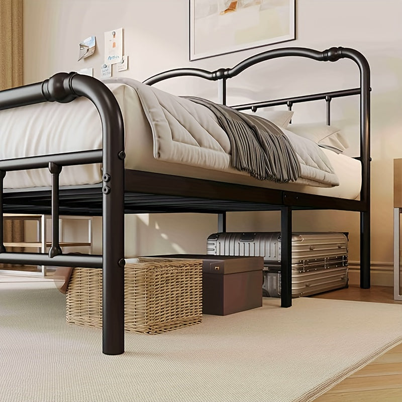 Queen Size Bed Frame with Headboard and Footboard | 18 Inches High, 3500 Pounds Heavy Duty Metal Slats, No Box Spring Needed, Noise-Free, Black, Contemporary Style, Metal Material, Assembled