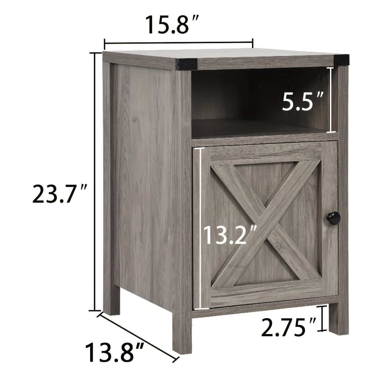 Halloween Farmhouse Nightstand, Rustic End Table With Barn Door And Storage Shelf, Bedside Tables Night Stand For Living Room Bedroom, Living Room, White Gray Oak Navy Blue Light Oak Dark Rustic Grey