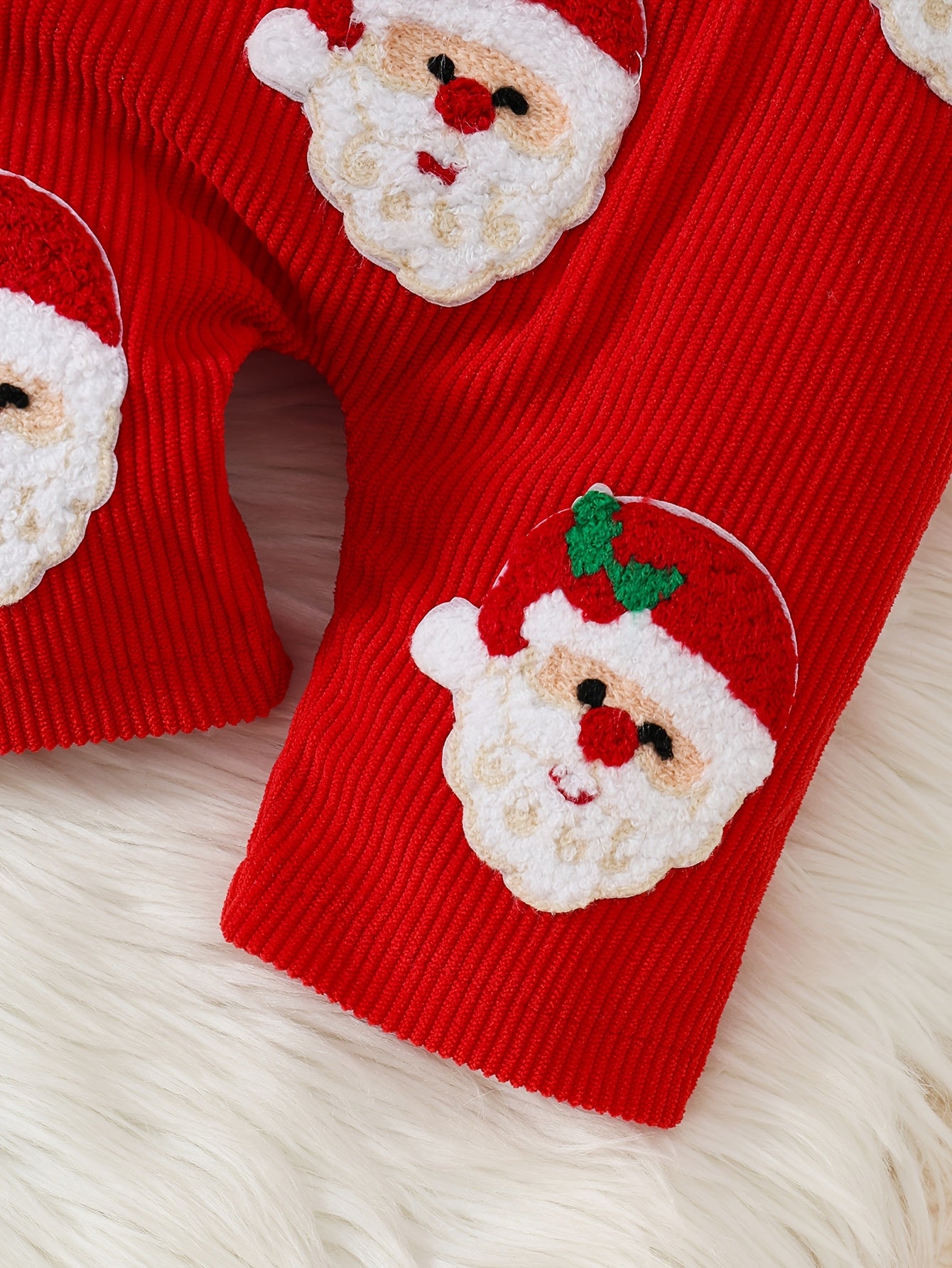 Baby Girl's Christmas Set - Red And White Striped Onesie, Santa Claus Embroidered Romper, with Hairband Included, Perfect for Outdoor