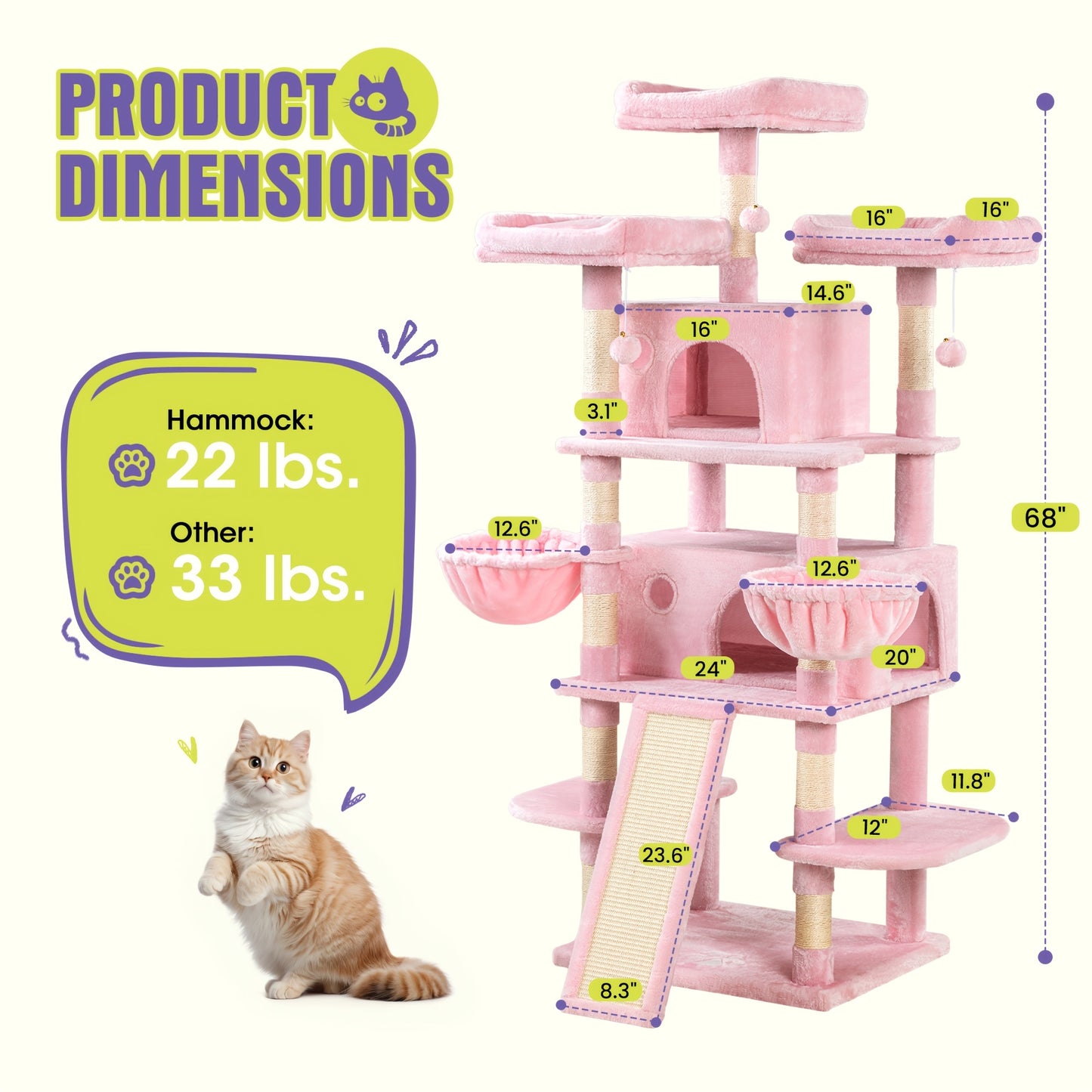 WEEWAY Multi-Level Cat Tree Tower for Indoor Cats - Modern Space-Saving design with Scratching Posts, Plush Perches, Hanging Platforms, Entryways - Sturdy Construction for Climbing, Scratching, Resting - Ideal Gift for Kittie