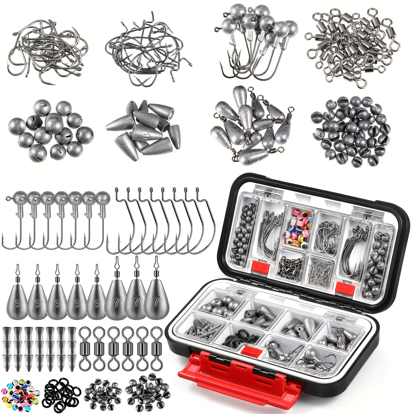 125/260/343/386/403/407pcs Fishing Tackle Box Includes Weights And Hooks, Fishing Starter Kit, Fishing Tackle Kit, Fishing Gifts For Men Angler, Multiple Piece Fishing Box For Bass Trout Freshwater Fishing, Father'S Day Chris