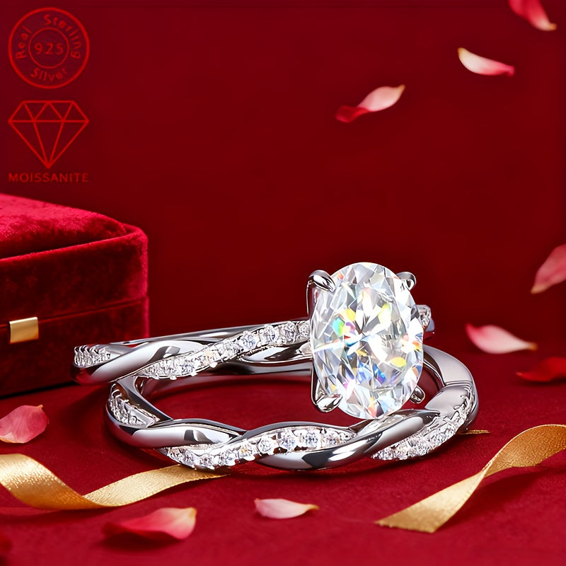 S925 Silver 2-Carat Moissanite Stackable Ring Women's Jewelry High-Quality Elegant Women's Wedding Band Perfect for EngaSynthetic Gemstoneents Weddings, Anniversaries, Proposals Ideal Holiday Jewelry Gift for Friends And Fami