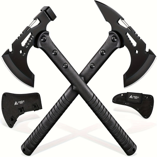 Outdoor Axe 2pcs Set, Camping Axe, Hiking Machete with Bottle Opener, Multi-size Hex Wrench And Sheath, Adventure Axe Hammer with Spike, Suitable for Hiking, Trekking And Camping, Men's Doomsday Equipment Gift, Emergency Prep