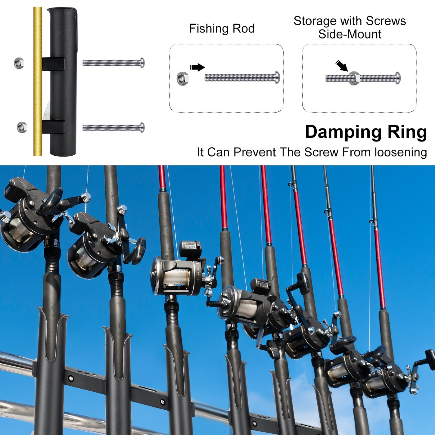 3pcs Fishing Rod Holder Bracket Tube 3 Rod Rack Wall Mounted 10.63 Inch Fishing Pole Holders for Boats with Screws Nuts Side Mount for Boat Truck Kayak Garage (Black)