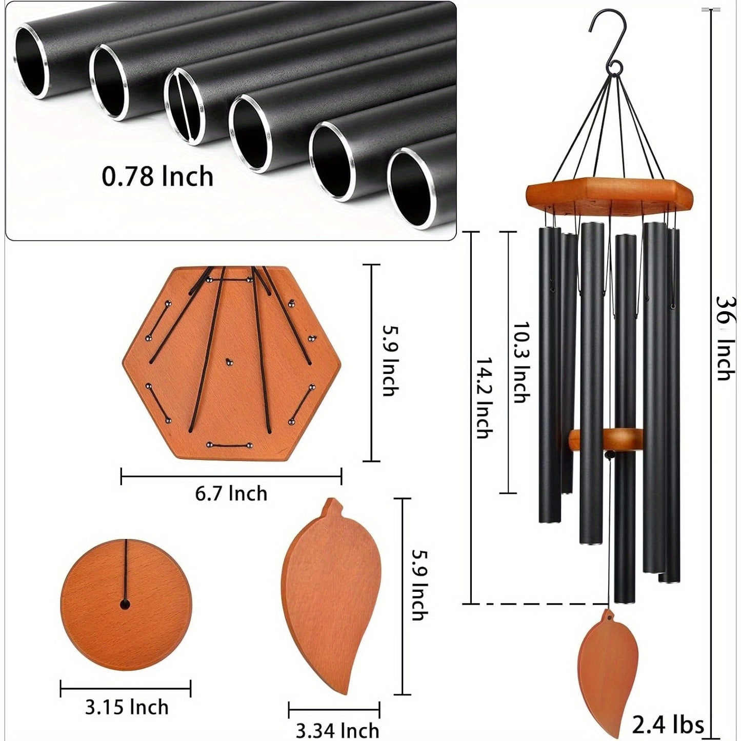 35.5" Sympathy Wind Chimes for Outside Deep Tone