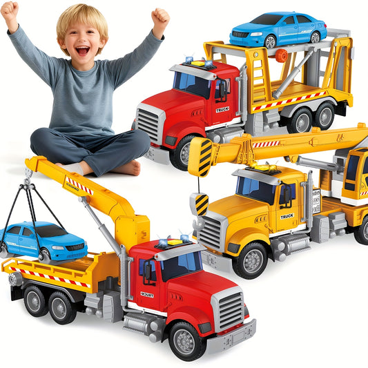 Kids Toys For 3 4 5 6 7 Years Old Boys, 13"Tow Truck Toy, Friction Powered Transport Truck Crane Toy With Lights And Sounds, Birthday Gifts For Boy Child