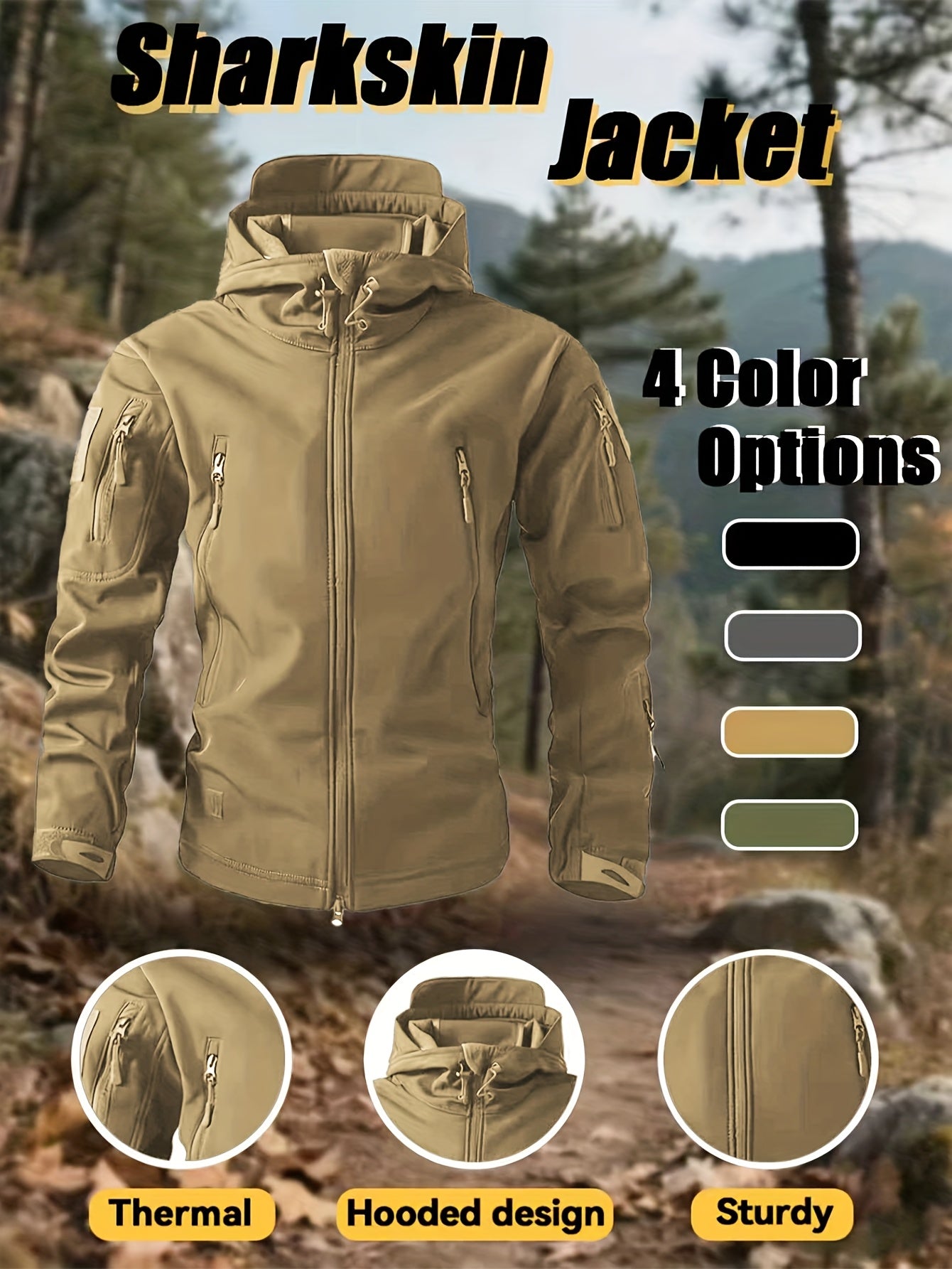 Men'S Autumn and Winter New Thickened Two-Piece Windproof Jacket Hoodie with Multiple Pockets, Elastic, Warm, Suitable for Hiking, Skiing, Fishing, Outdoor Sports Gear | Tactical Style | Breathable Fabrics, Winter Sports Gear