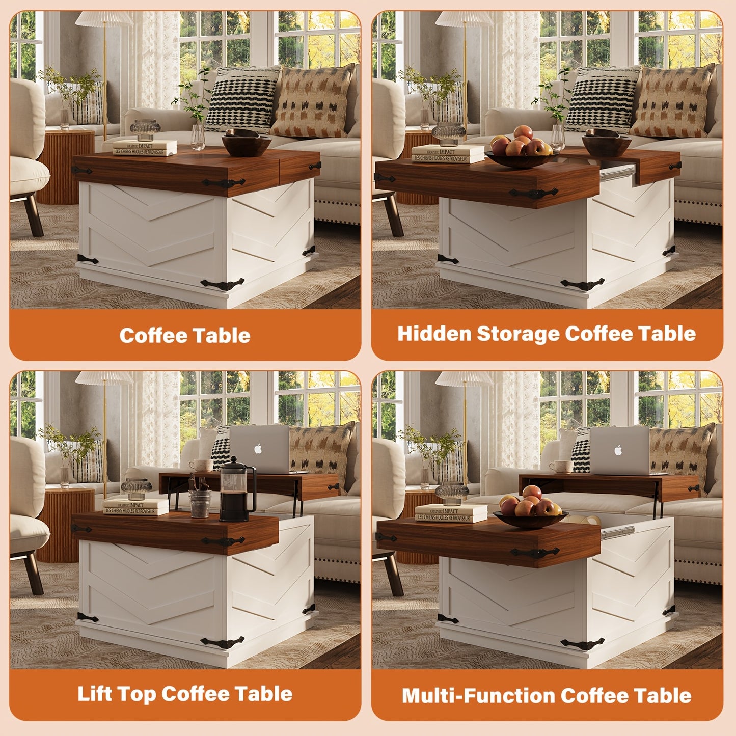 Lift Up Coffee Table with Hidden Compartments, Suitable for Living Rooms, Home Offices, Patio Furniture, Outdoor Furniture., Patio Furniture Set, Outdoor Coffee Table, Patio Coffee Table, Outdoor Side Tables for Patio, Outdoo