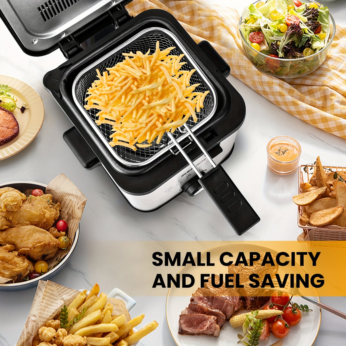 susteas household deep fryer, 1500W powerful heating, 1.5L/2.5L/3L/5L/6L non-stick inner pot, adjustable temperature control, convenient frying basket, made of stainless steel, essential for the kitchen.