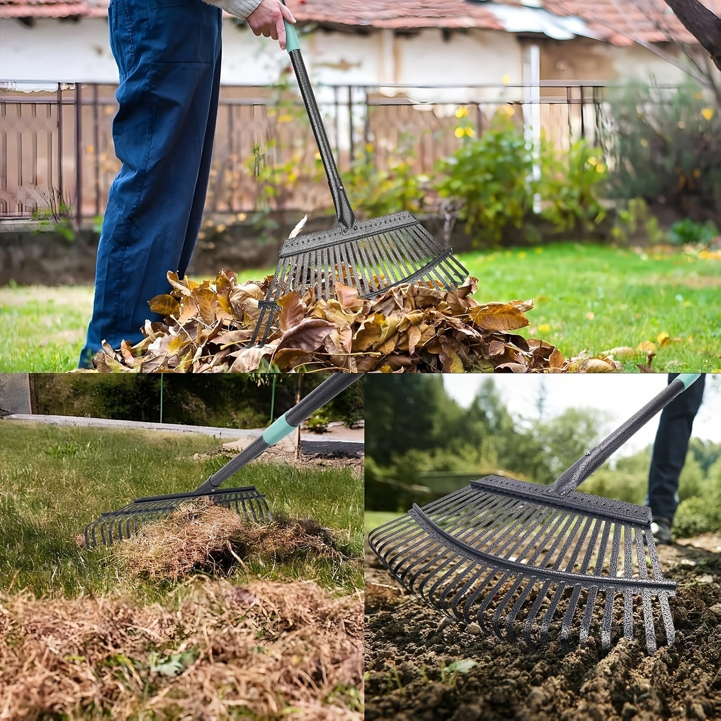 Heavy-Duty Metal Garden Leaf Rake with 18.5” Wide, 25 Tines & 6ft Adjustable Handle - Wide-Spread Leaf Collector for Lawn, Yard, Driveway, Garden - Durable Leaf Raking for Use & Large Outdoor Areas