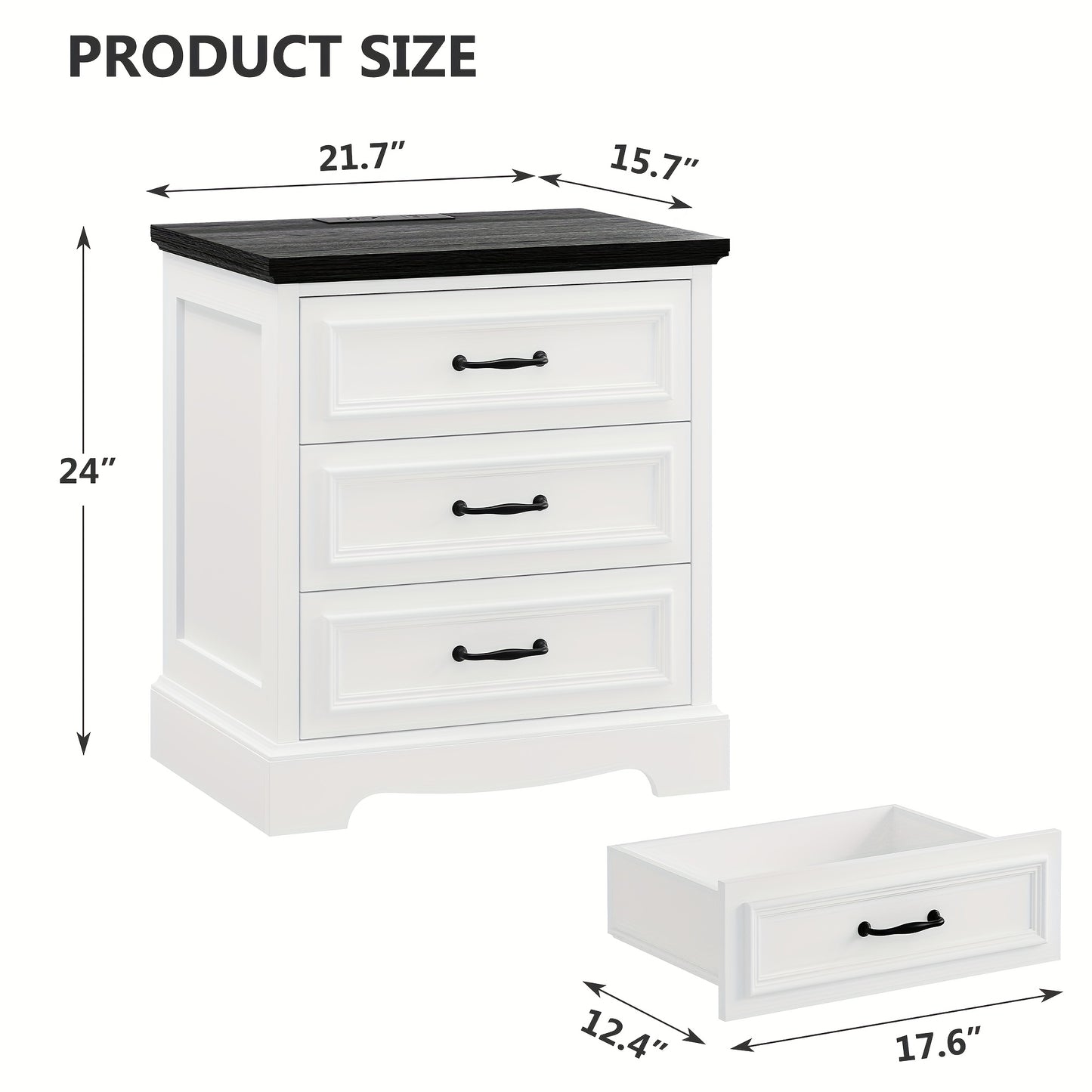Farmhouse Nightstand Set Of 2, Wood Night Stand With 3 Drawers And Charging Station