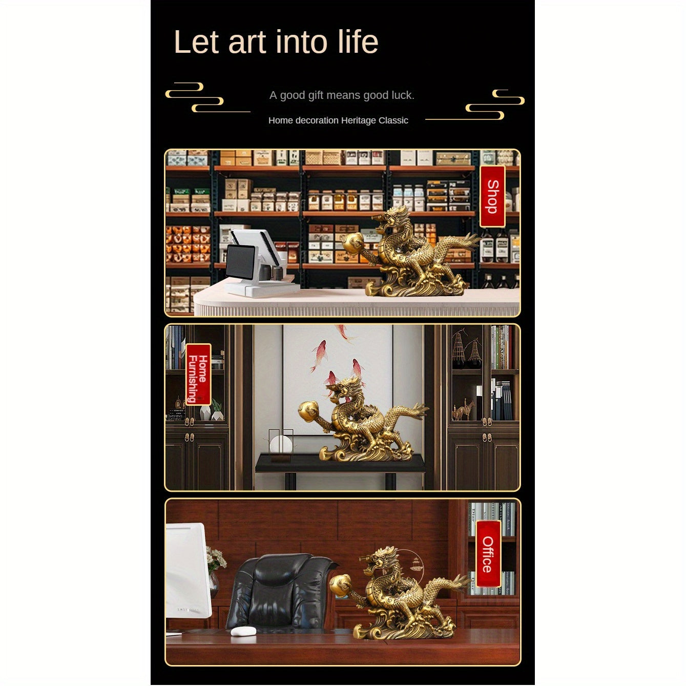 Brass Dragon Golden Statue, Small Zodiac Ornaments, Suitable for Home and Office Decor, Chinese Style Accessories, Office Desk Decorations, Opening Ceremony Zodiac Dragon Bronzeware