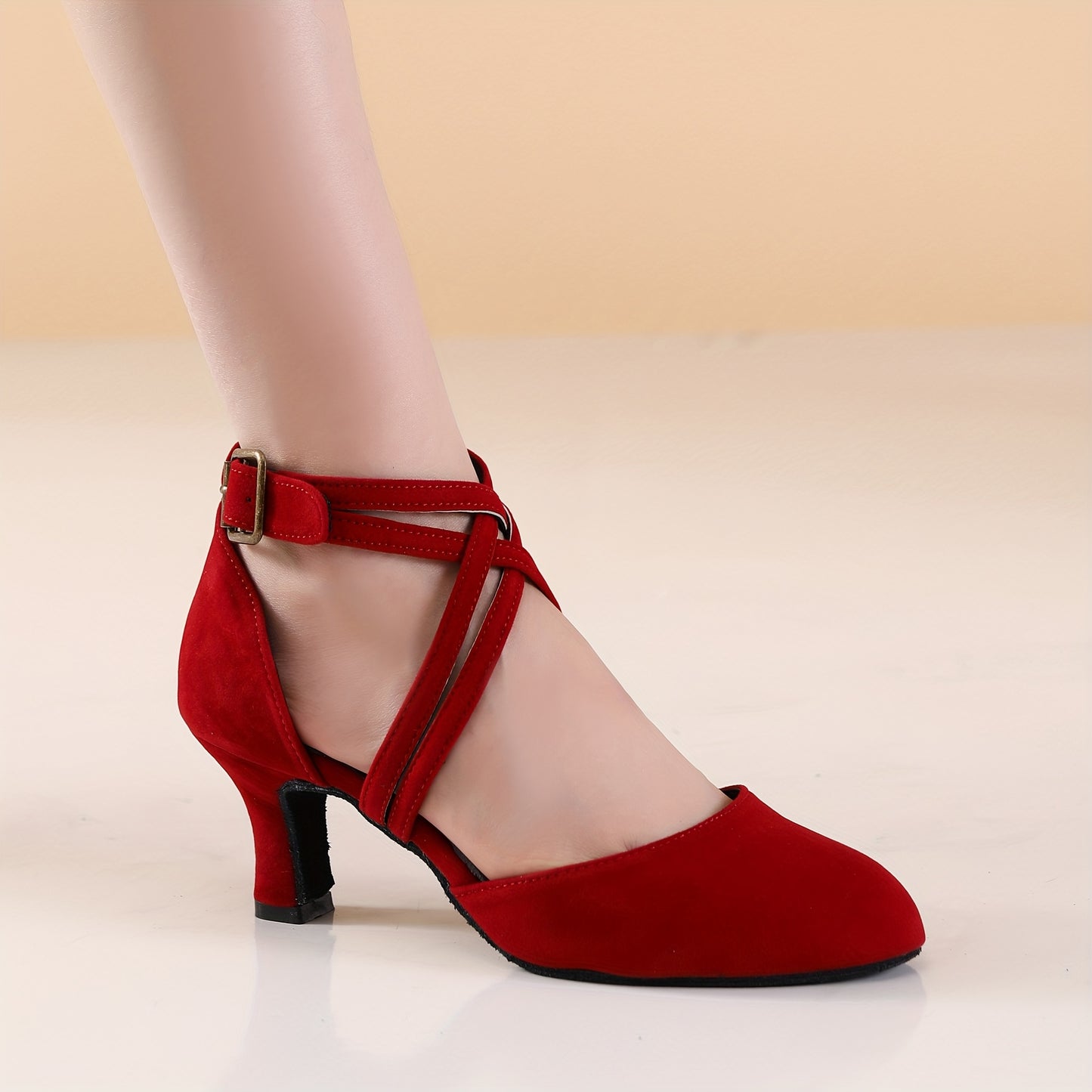 Womens Latin Salsa Dance Shoes - Soft Indoor Fabric, Secure Cross-Straps, Stylish Low Heel, Ultra-Comfortable Fit - Perfect For Cha Cha, Ballroom - Multiple Colors