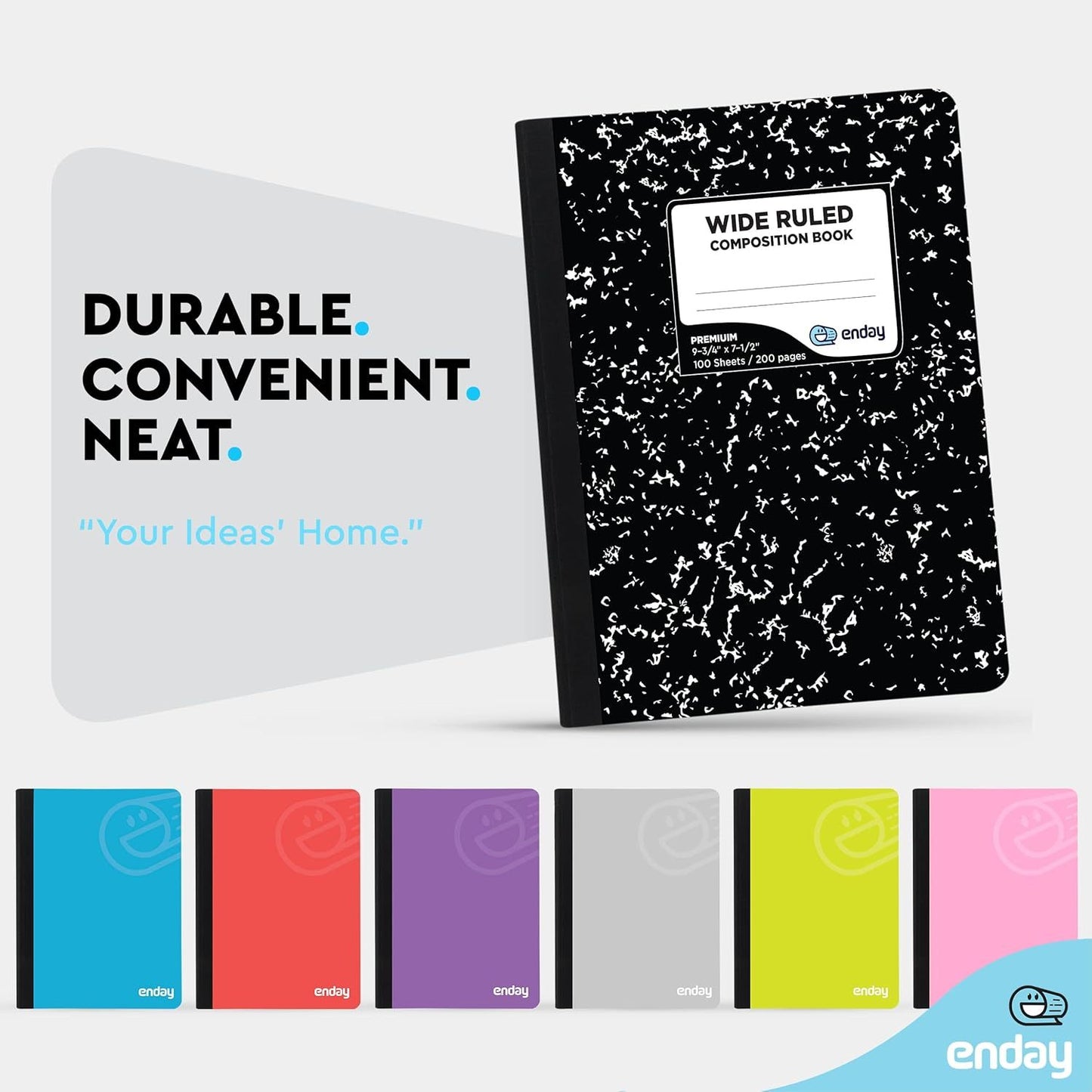Enday Composition Notebook Wide Ruled (5 Pack) Hard Cover Marble Composition Notebook, 100 Sheets