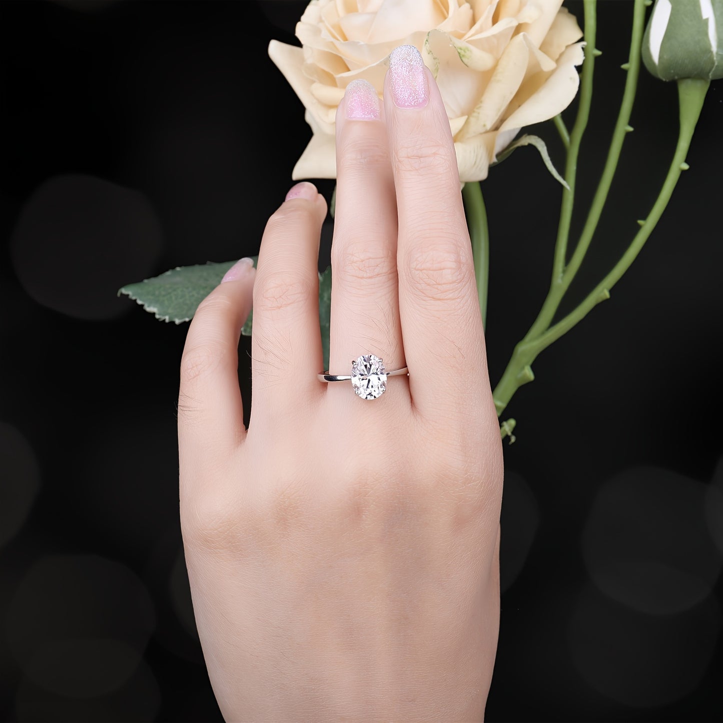 1pc Moissanite 1ct&2ct 925 Sterling Silver Elegant And Luxury Exquisite Oval Cut Synthetic Moissanite Wedding Engagement Solitaire Ring for Woman for Girl for Dating Gift for Daily Decoration Fine Jewelry