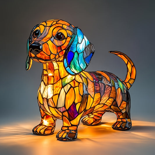 Cute Dachshund Night Light, LED Night Light, Stained Style Decoration, Unique Retro Home Decor, Designed for Dog Lovers and Fans, Room Lighting, Cozy Atmosphere, Cute Shape, High-Quality Surface Treatment, Animal Theme Orname