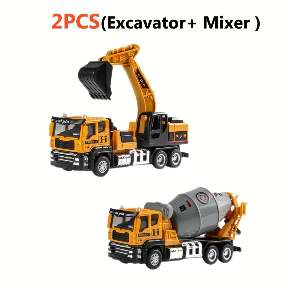 Die-Cast & Plastic Construction Truck Playset, Mini 5.8" Inertia Engineering Vehicle, Crane, Excavator, Cement Mixer, Dump Truck Toys for Boys 3-8 Years, Ideal Gift for Party Favor Christmas, Imaginative Play, ' Playset, Mini