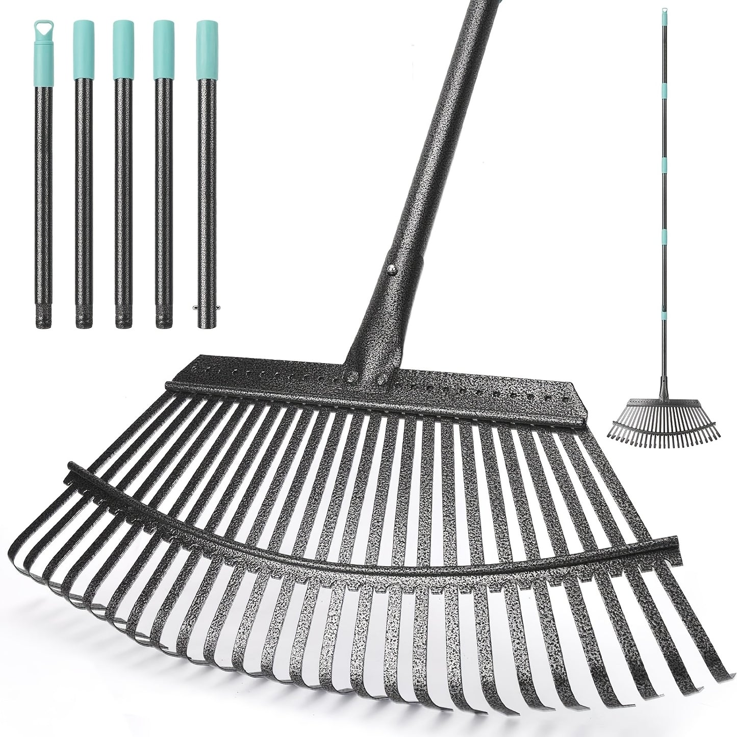 Heavy-Duty Metal Garden Leaf Rake with 18.5” Wide, 25 Tines & 6ft Adjustable Handle - Wide-Spread Leaf Collector for Lawn, Yard, Driveway, Garden - Durable Leaf Raking for Use & Large Outdoor Areas