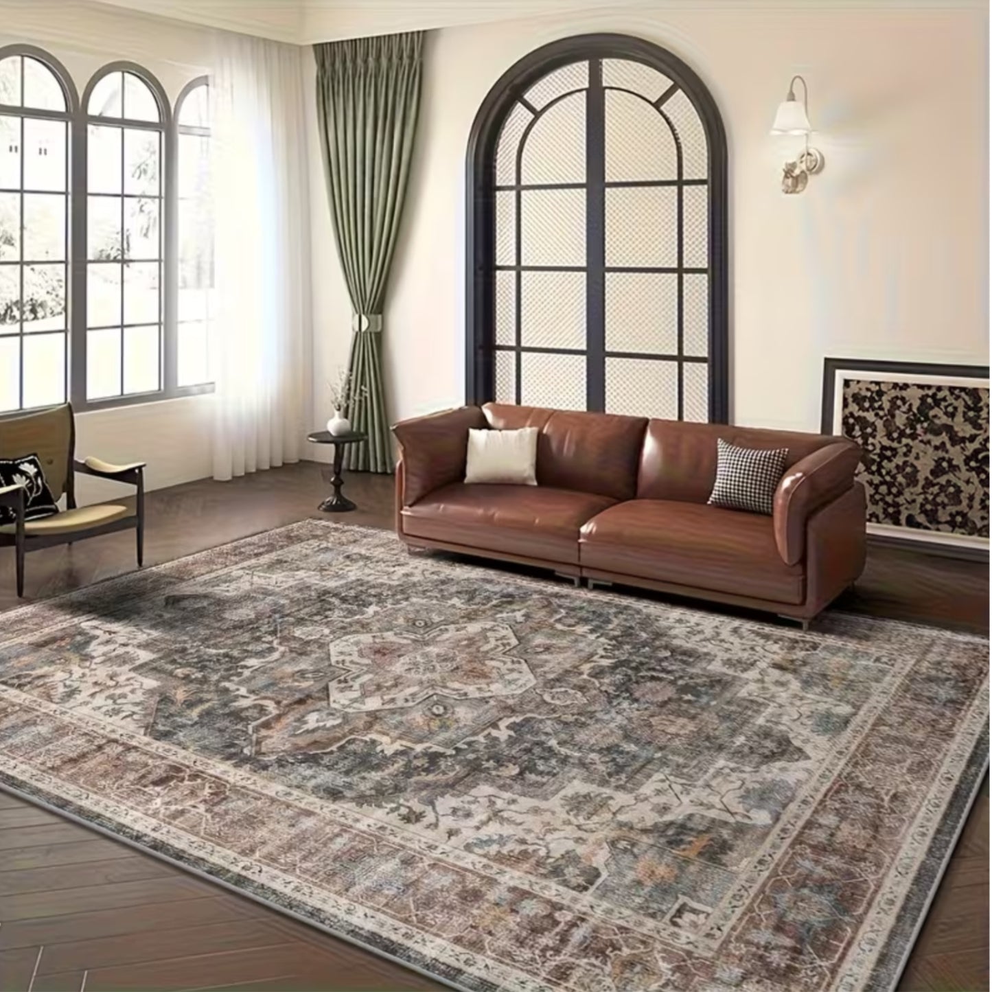 Vintage Floral Pattern Large Carpet | Non-Slip, Machine Washable Polyester Carpet for Living Room, Bedroom, Dining Room, Home Office, Entrance, Bathroom, Kitchen - Rectangle Shape, Bonded Pile