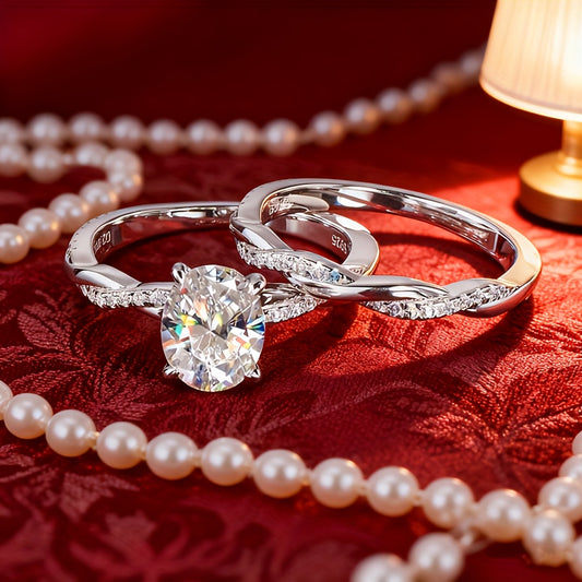 S925 Silver 2-Carat Moissanite Stackable Ring Women's Jewelry High-Quality Elegant Women's Wedding Band Perfect for EngaSynthetic Gemstoneents Weddings, Anniversaries, Proposals Ideal Holiday Jewelry Gift for Friends And Fami