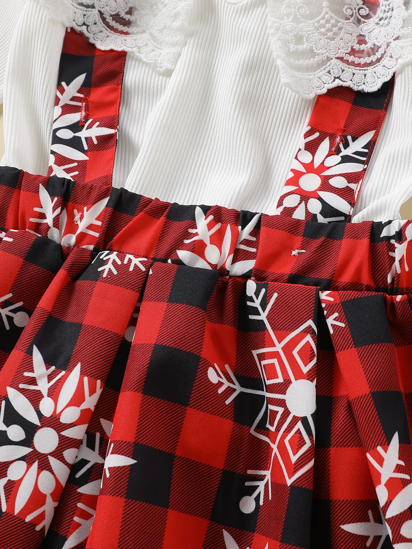 Girls' Winter Outfit Set - Lace Trim Knit Top & Plaid Snowflake Skirt with Red/ Pattern, Warm Long Sleeve Suspender Dress for Christmas, New Year's, Everyday - Easy-diaper-change Girls Clothing, for Outdoor