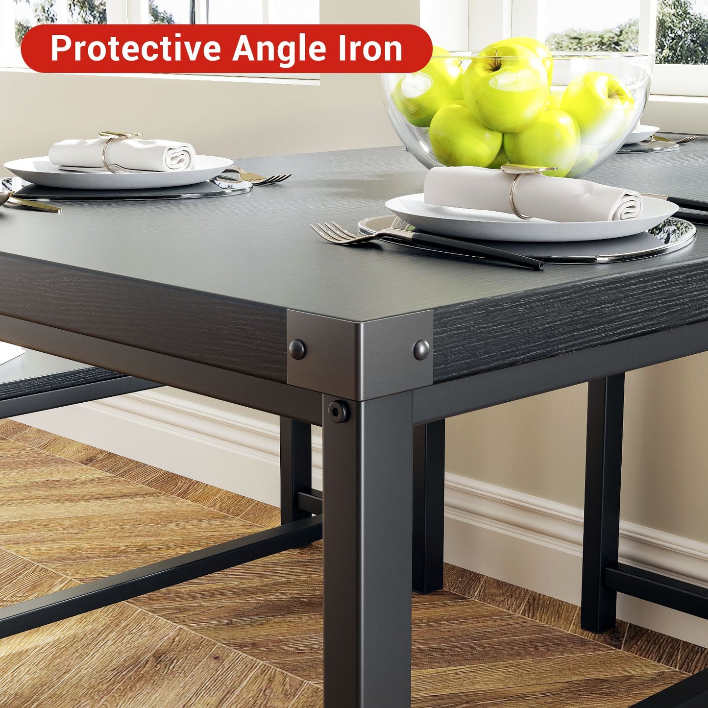Modern Farmhouse 3pcs Dining Set for 4 with Steel Frame, Space-Saving Benches, and Tabletop, Perfect for Small Apartments and Dinette Areas, Easy Assembly, Dining Table
