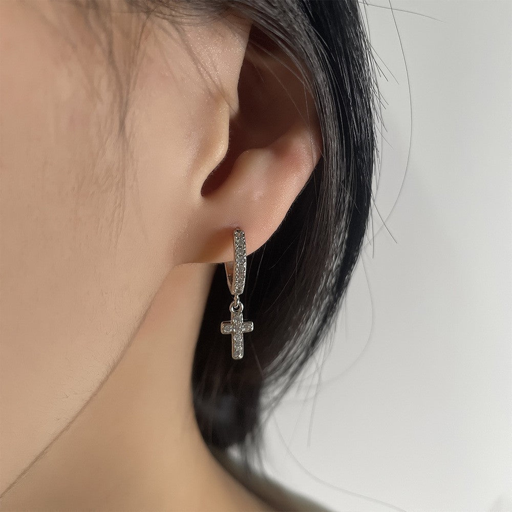 925 Sterling Silvery Full Moissanite Earrings*2, Cross Earrings, Simple And Versatile, Suitable for Daily Wear, Dating, Party, Vacation, Valentine'S Day Gift for Women, Thanksgiving Gift, New Year Gift Jewelry, with Gift Box