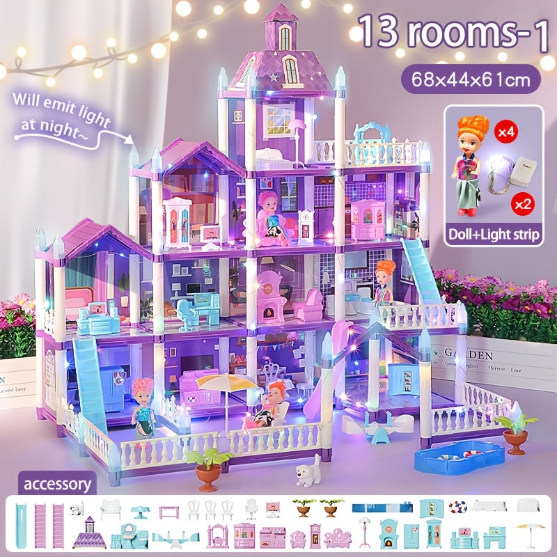 Doll House For Girls, 11 Rooms Dollhouse With Dolls Figure, Puppies, Furnitures, Accessories, LED Light, Playhouse Gift For For 3 4 5 6 7 8 9 10 Year Old Girls Toys