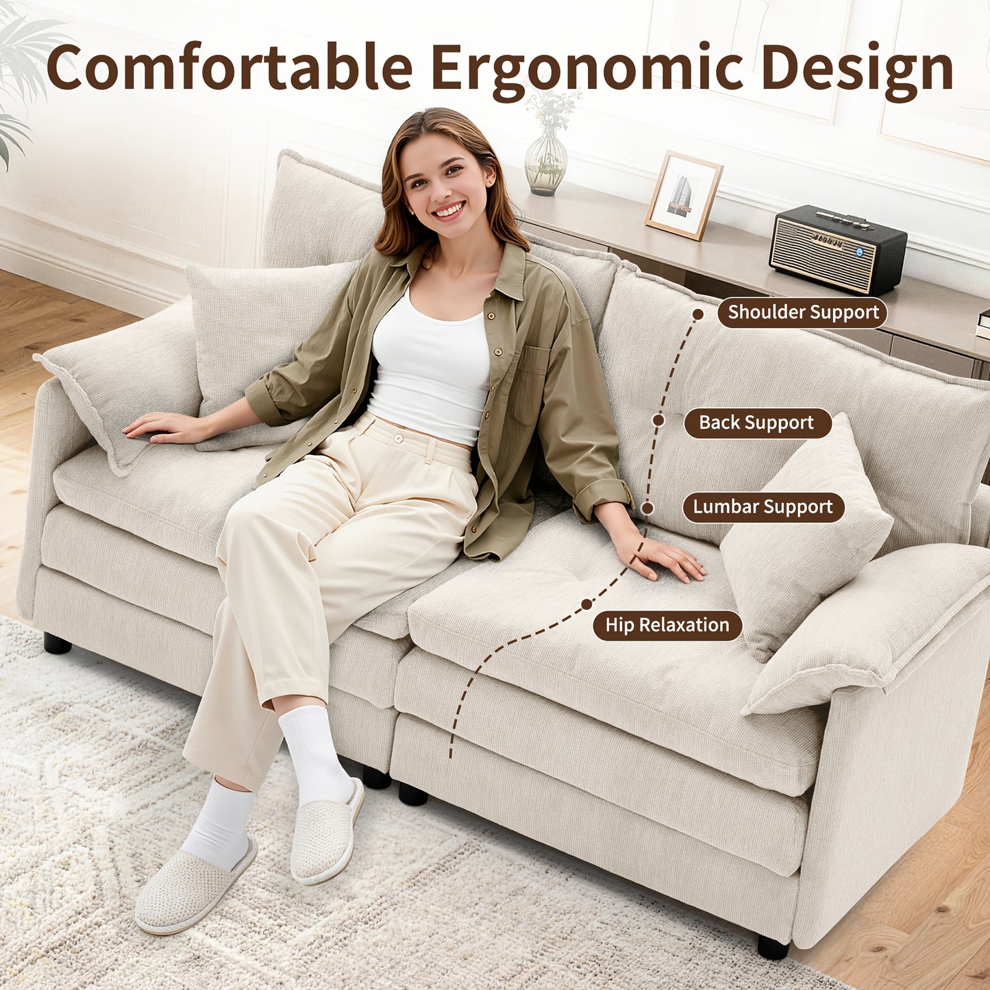 67.72-inch Modern Two-seater Chenille Upholstered Sofa | Comfortable Soft Cushions, Suitable for Living Room, Bedroom, Office, Modern Minimalist Design, Includes Soft Throw Pillows, Hardwood Frame by LNSENFIN