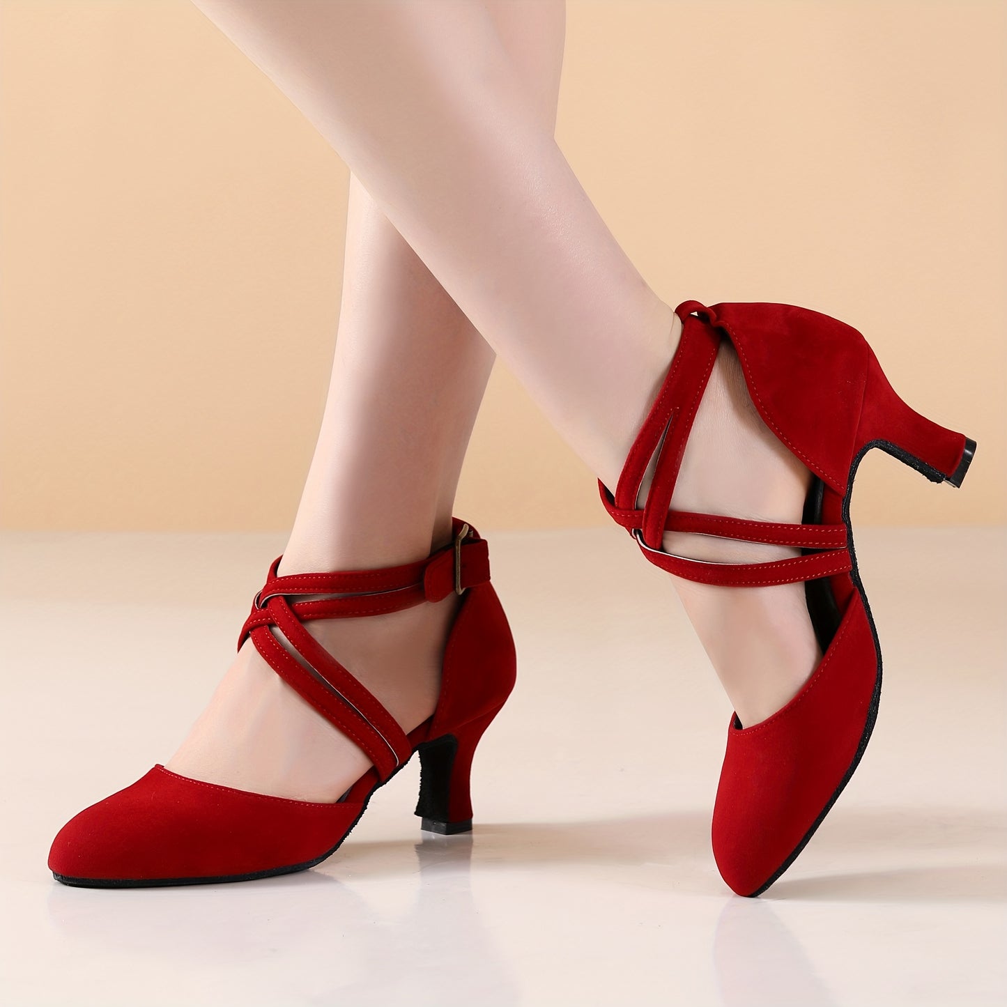 Womens Latin Salsa Dance Shoes - Soft Indoor Fabric, Secure Cross-Straps, Stylish Low Heel, Ultra-Comfortable Fit - Perfect For Cha Cha, Ballroom - Multiple Colors