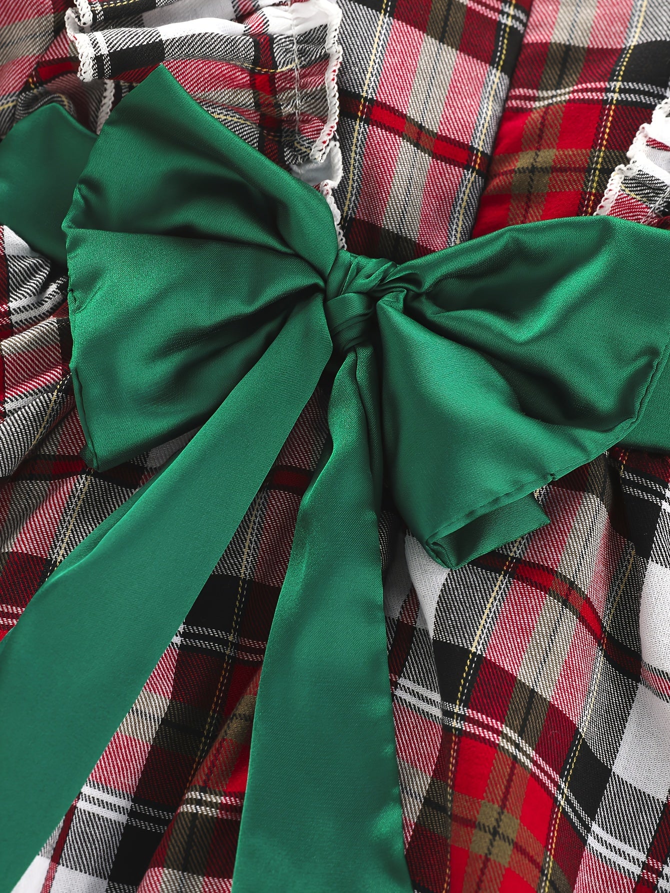 Red Plaid Baby Girl Dress with Green Sash & Tulle Skirt, Halloween Christmas Party Outfit for Toddler Photo Shoot