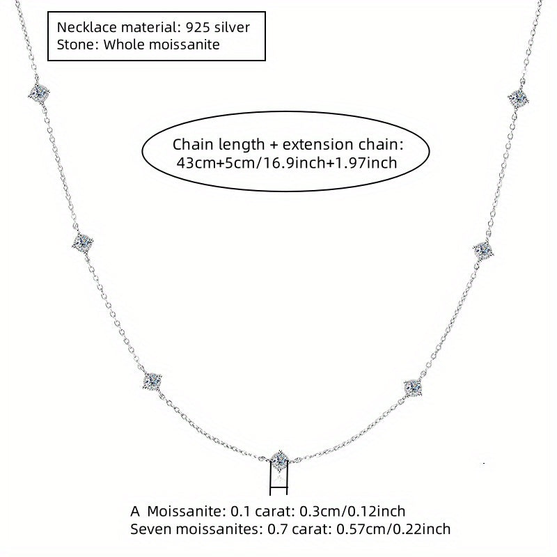 Elegant S925 Silver 0.7 Carat Moissanite Seven-Star Collar Necklace - Vintage Style, Perfect for Birthdays, Mother'S Day, Weddings & Daily Wear, Gift Box Included, Approx. 2.8