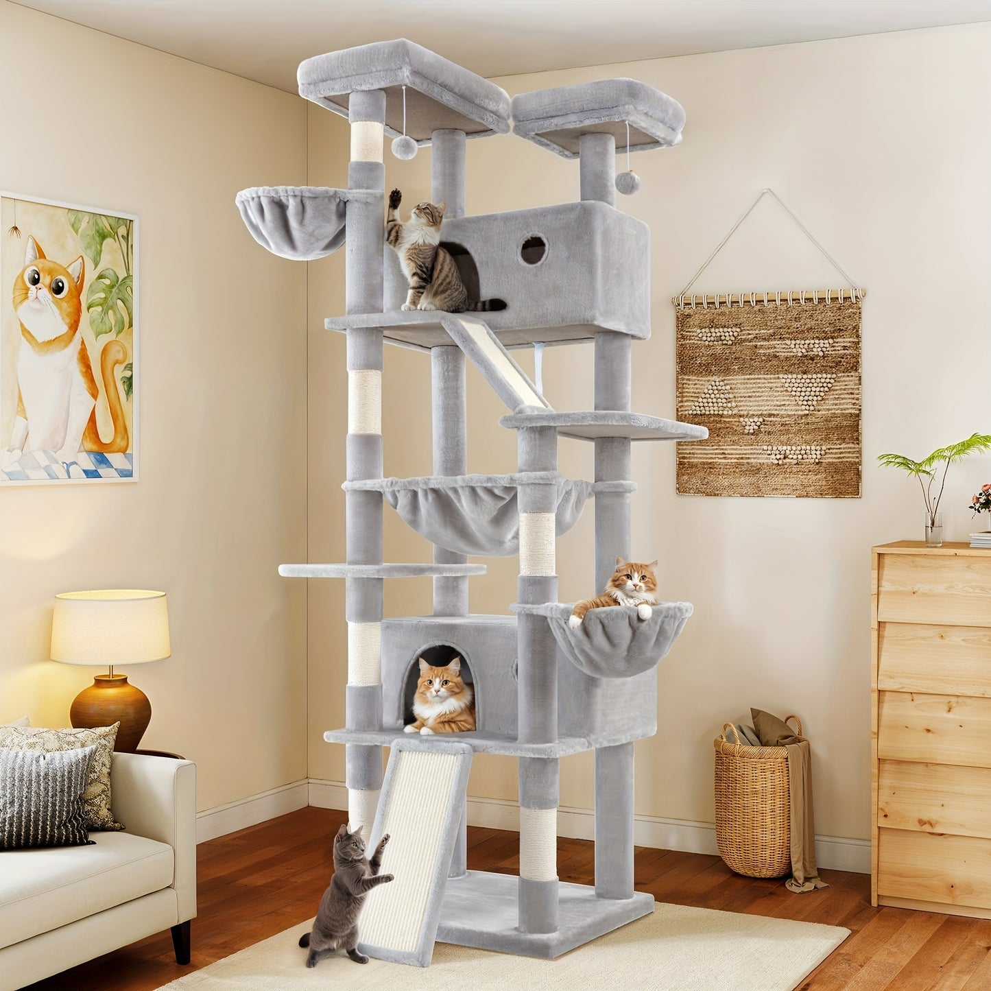 WEEWAY Multi-Level Cat Tree Tower for Indoor Cats - Modern Space-Saving design with Scratching Posts, Plush Perches, Hanging Platforms, Entryways - Sturdy Construction for Climbing, Scratching, Resting - Ideal Gift for Kittie