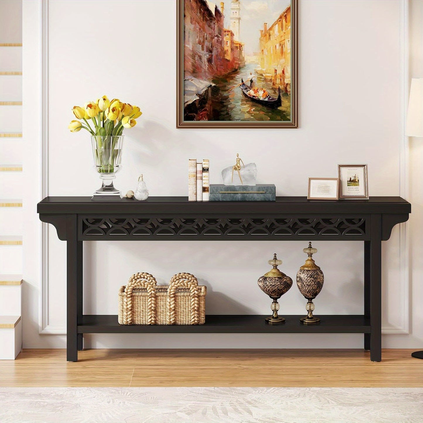 70.8" Extra Long Narrow Console Table - Heavy-Duty Farmhouse Entryway Table with Storage Shelf, Solid Wood Construction (Hardwood/Tabletop), Sturdy Legs - Space-Saving Sofa Table for Living Room, Hallway, Entryway - Easy Asse