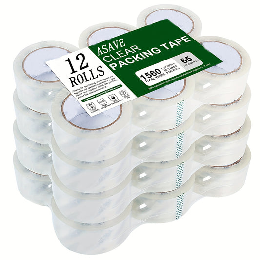 12 Rolls ASAVE Clear Packing Tape | Heavy Duty, Thicker Tape for Shipping, Moving, Sealing, 65 Yards Per Roll, 780 Total Yards