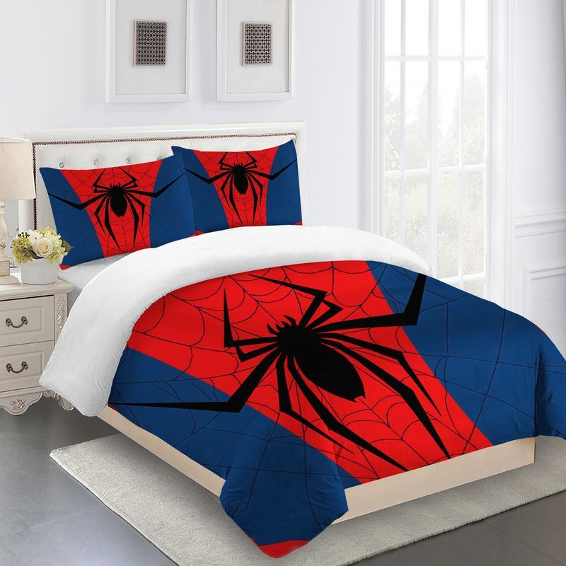 3pcs Spider Web Design Bedding Red Blue Duvet Cover, Trendy Modern Spidey Pattern Print Comforter, Cool Decorative Bedroom Collection Soft Microfiber Bed for Teen Room Home Decor 1 Duvet Cover+2 Pillowcases