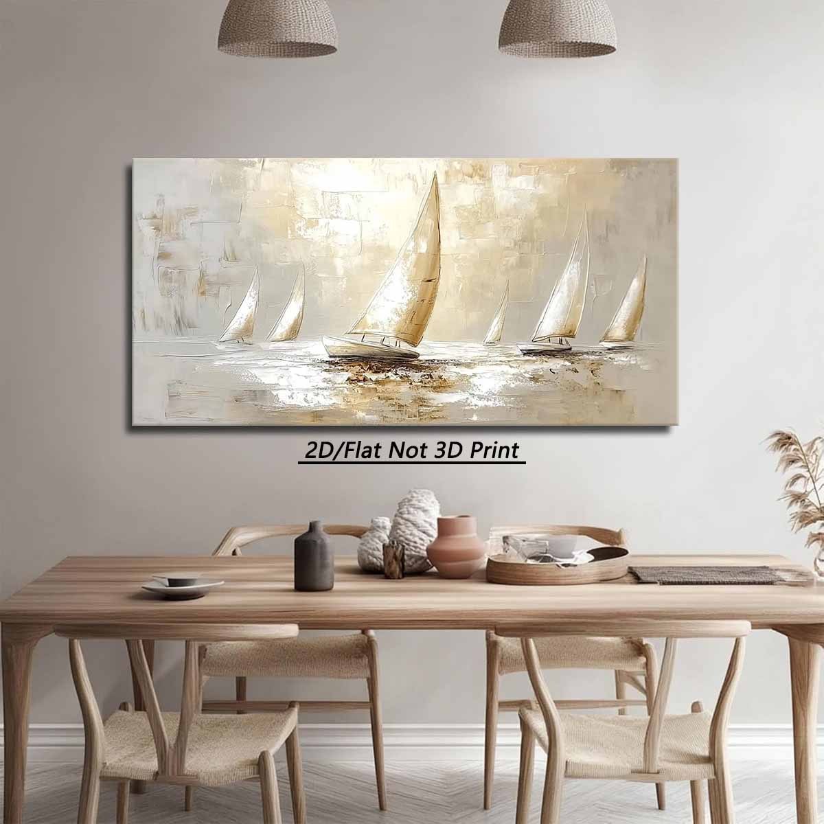 2D Flat, 1pc of Modern Style Large Wooden Frame Canvas Wall Painting - Nautical Theme with Sailboats, Suitable for Living Room and Coastal Themed Decor, High Quality Wall Art Printed Poster Can Be Hung Directly, 2D Flat