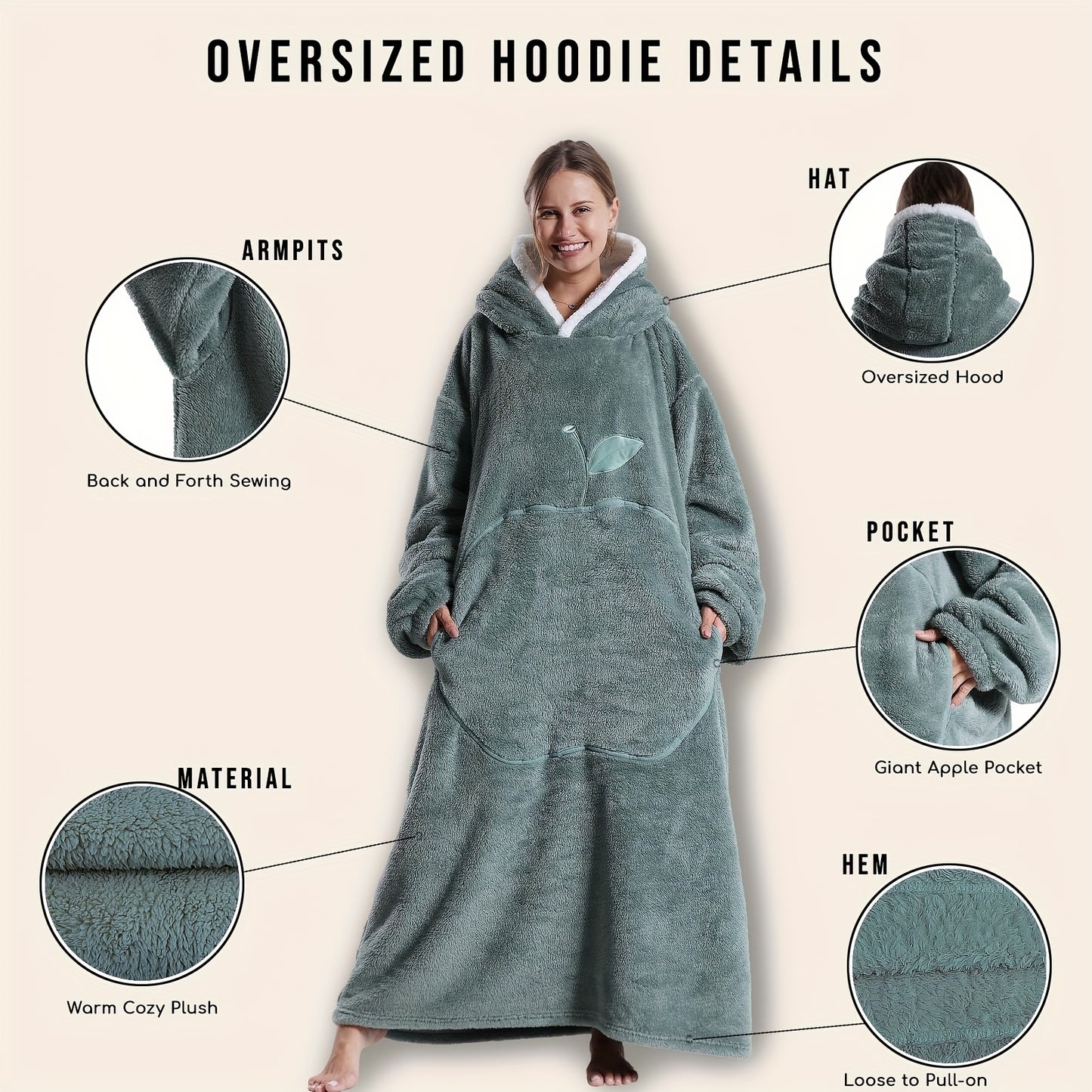 Giant Super Soft Wearable Hooded Blanket Robe - Winter Warm Fleece Sleepwear For Adults, Valentine'S Day Gift