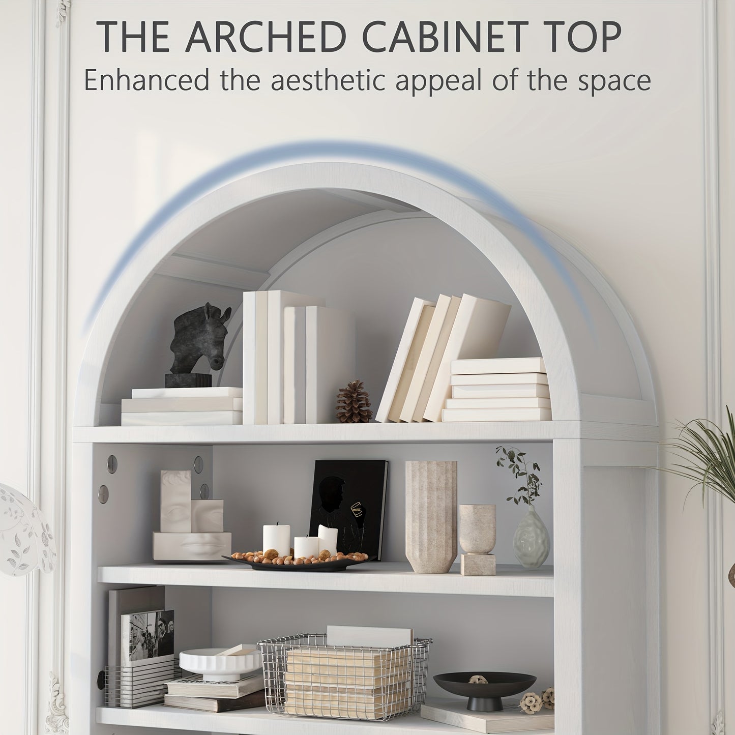 71-Inch Curved Bookshelves, a Tall Wooden Bookcase Featuring a Lower Cabinet, a Contemporary Pantry Storage Unit Suitable for The Kitchen, Living Room, Or Office
