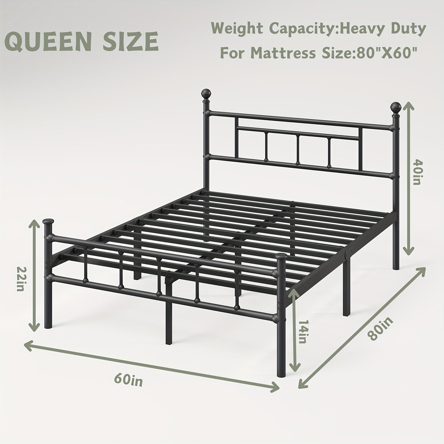 1pc Bed Frame with Headboard, 18 Inch High, Heavy Duty Metal Platform Bed Frame, Noiseless, Easy Assembly, No Box Spring Needed, for Bedroom Home Supplies, Black