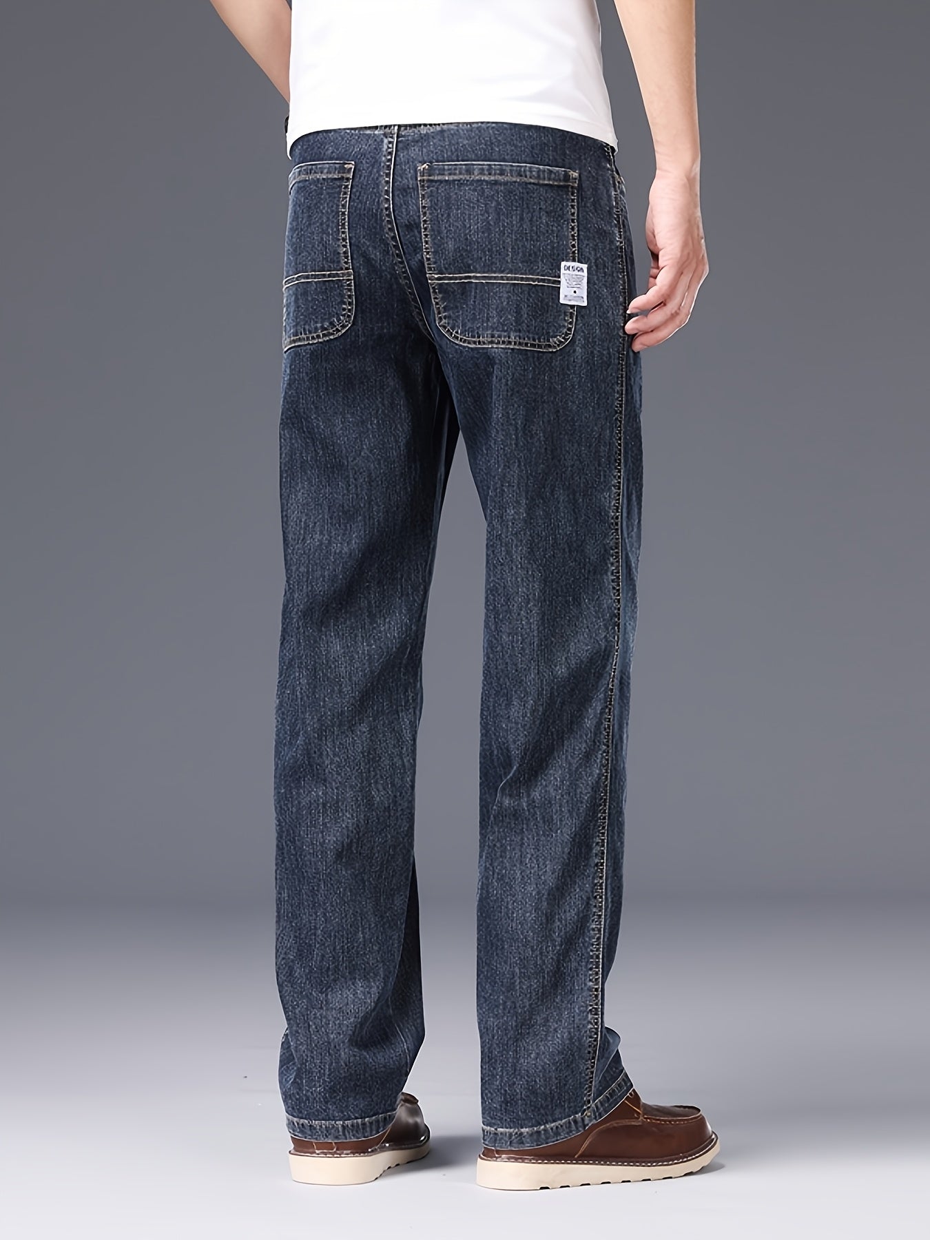 Men's Lyocell Stretch Denim Straight-Leg Jeans - All-Season Business Casual Pants with Button Detail, Machine Washable, Classic Regular Fit & Solid Color Design, Versatile for Office & Casual Attire, Durable Fabric Pants, Tim