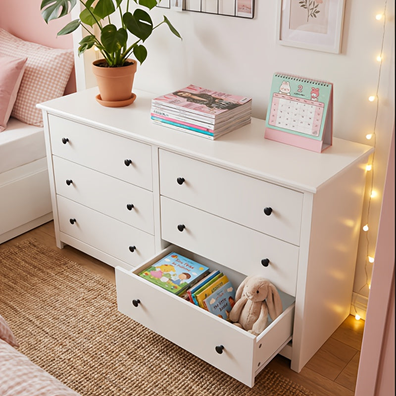 Multifunctional 6-Drawer TV Stand Dresser & Closet Combo - 59-Inch Wide Media Console with Storage Organizer, Wood Color (No Wood), Metal Frame Dresser Suitable for Bedroom, Entryway - Assembly, Space-Saving Furniture