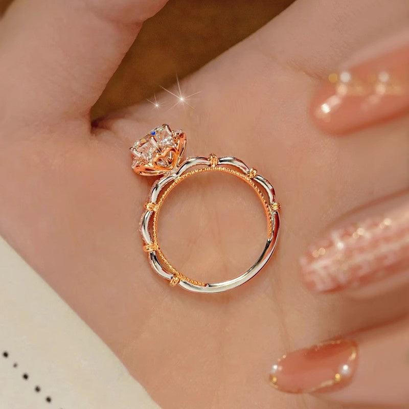 Hand bouquet shaped S925 sterling Silvery round cut Moissanite ring, daily niche design, high quality Women's jewelry, Valentine's Day gift for girlfriend, proposal, engagement wedding anniversary gift, birthday gift, party g