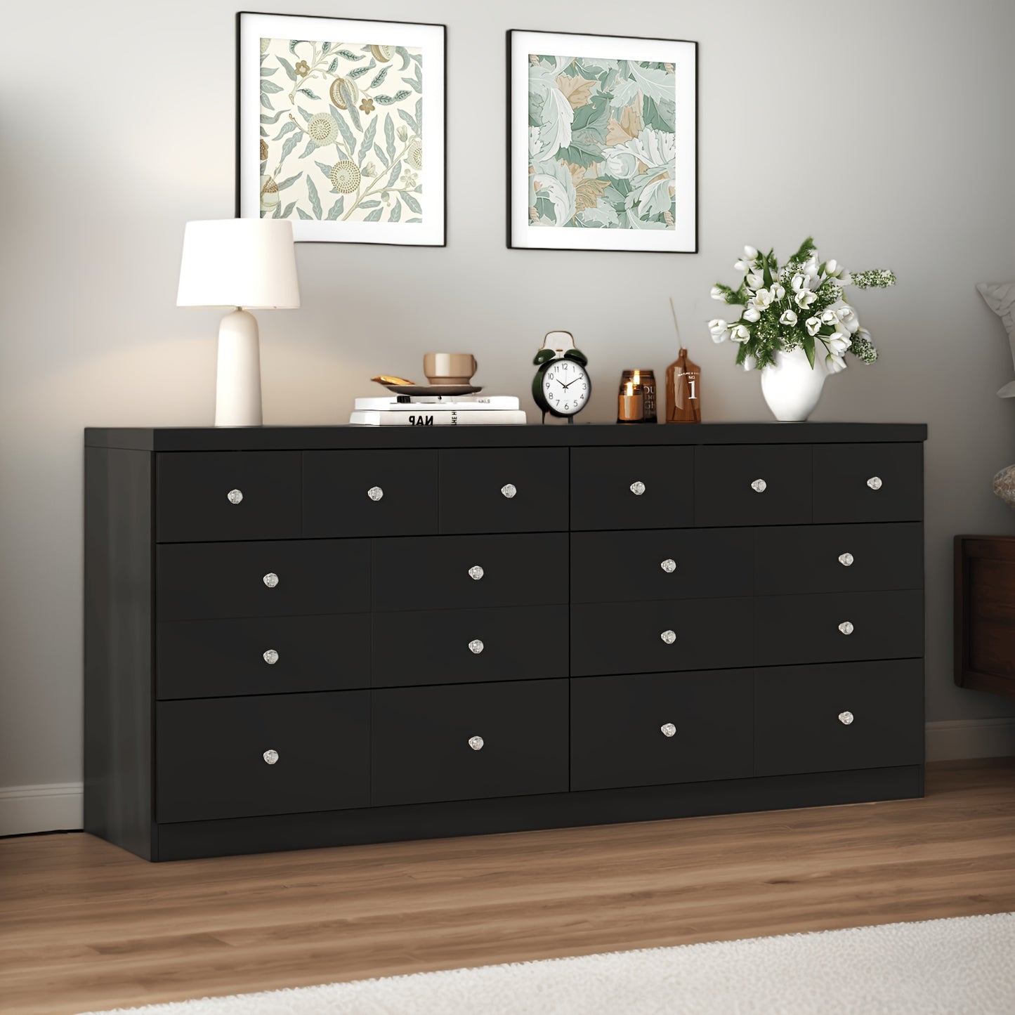 6-Drawer Wide Dresser with Extra Deep Drawers - Wide Cabinet Suitable for, Hallway, TV Stand | Modern 6-Drawer Storage Unit with Deep Drawers | Black/White | MDF & (Assembly Required)