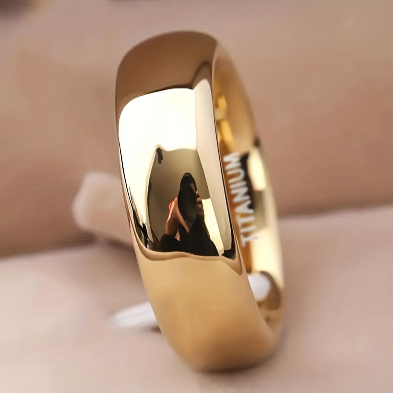 1pc 6mm Wide Golden Gloss Modern Minimalist Ring - Unisex Wedding Band, Durable Polished Stainless Steel-like Shine, Comfort Fit for Men & Women, Everyday & Special Occasion Jewelry for Valentine'S Day, Christmas, Graduation,