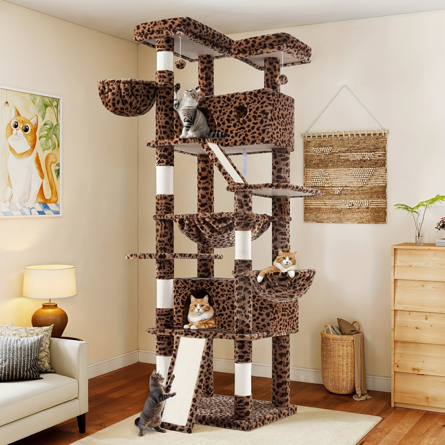 WEEWAY Multi-Level Cat Tree Tower for Indoor Cats - Modern Space-Saving design with Scratching Posts, Plush Perches, Hanging Platforms, Entryways - Sturdy Construction for Climbing, Scratching, Resting - Ideal Gift for Kittie