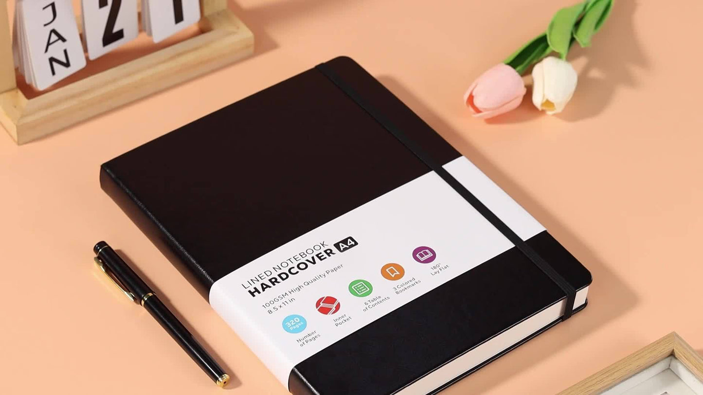 A4 College Ruled Notebook, Hardcover Leather Notebook For School Work, Lined Journal For Women Men, 8.5" X 11" Large Notebook With 320 Pages, Business Notebook, 100GSM Thick Paper, Christmas Gifts